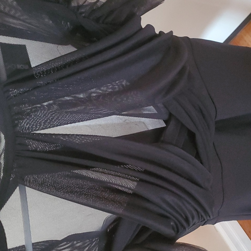 A black mesh midi dress